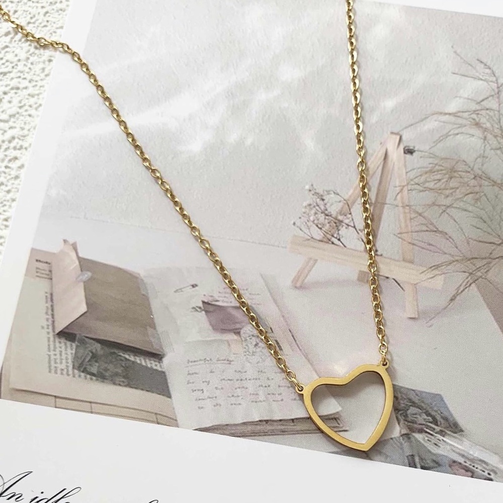 #12 Gold Plated Hollow Heart Necklace - Picture 3 of 3